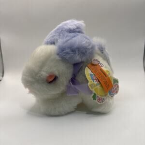 Vintage 1991 Fairview White Plush Checkered Blue Hair Stuffed Animal *
